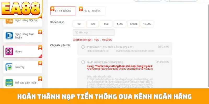 Hoàn thành nạp tiền thông qua kênh ngân hàng
